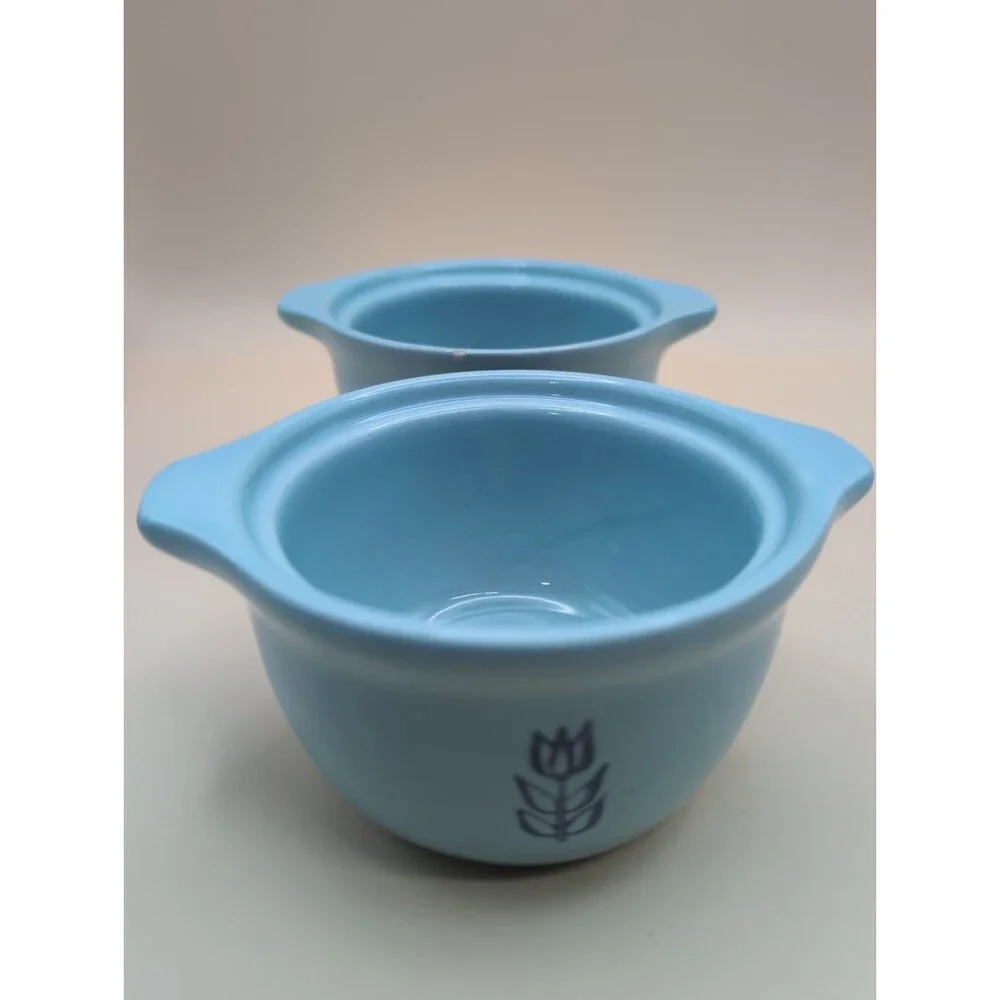 Lot Of 2 Vintage Cronin Blue Tulip Sugar Bowl/Mini Casserole Bake Oven USA 1950s